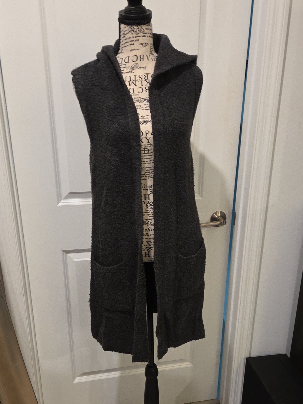 Tahari Charcoal Hooded Long Knit Vest Size S!